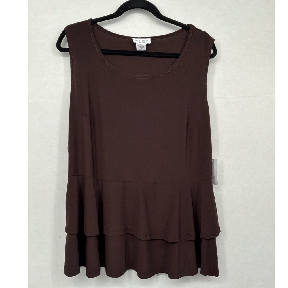 Élan + Grace 2X Brown Tiered Peplum Tunic Tank Stretch Top NWT